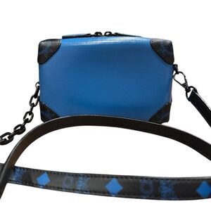 MCM Soft Berlin Crossbody Mini Bag in Vallarta Blue Viestos Accents Box Trunk